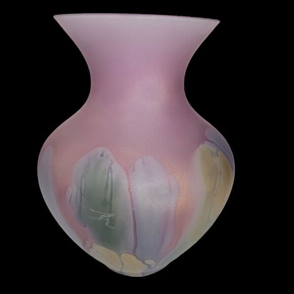 Vintage Nouveau Art Glass Hand Painted Vase by Rueven - Picture 4 of 10